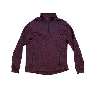 J Crew Mens Quilted Quarter Zip Pullover Sweatshirt Size M Burgundy Long Sleeve